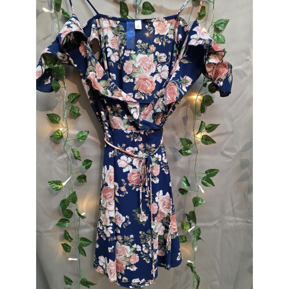 Vintage Floral Mini Wrap Dress 90's Y2K Whimsical Fairy Ruffled Made In USA Sz S